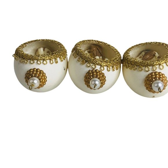 Eggshell Christmas Ornaments Musical Angels Gold Trim Pearl Set of 6 Vintage - Picture 11 of 12